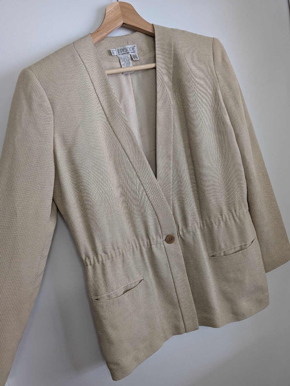 Vintage 80s Episode Small Suit Jacket Pinstripe Beige Light Weight Sport Coat